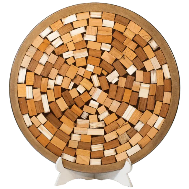 Prato giratorio em madeira 43 cm (mosaico madeira reciclada)