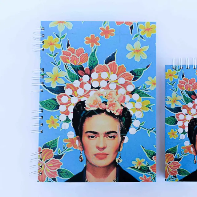 Caderno universitário pautado + Bloco sem pauta artesanal capa Frida Kahlo